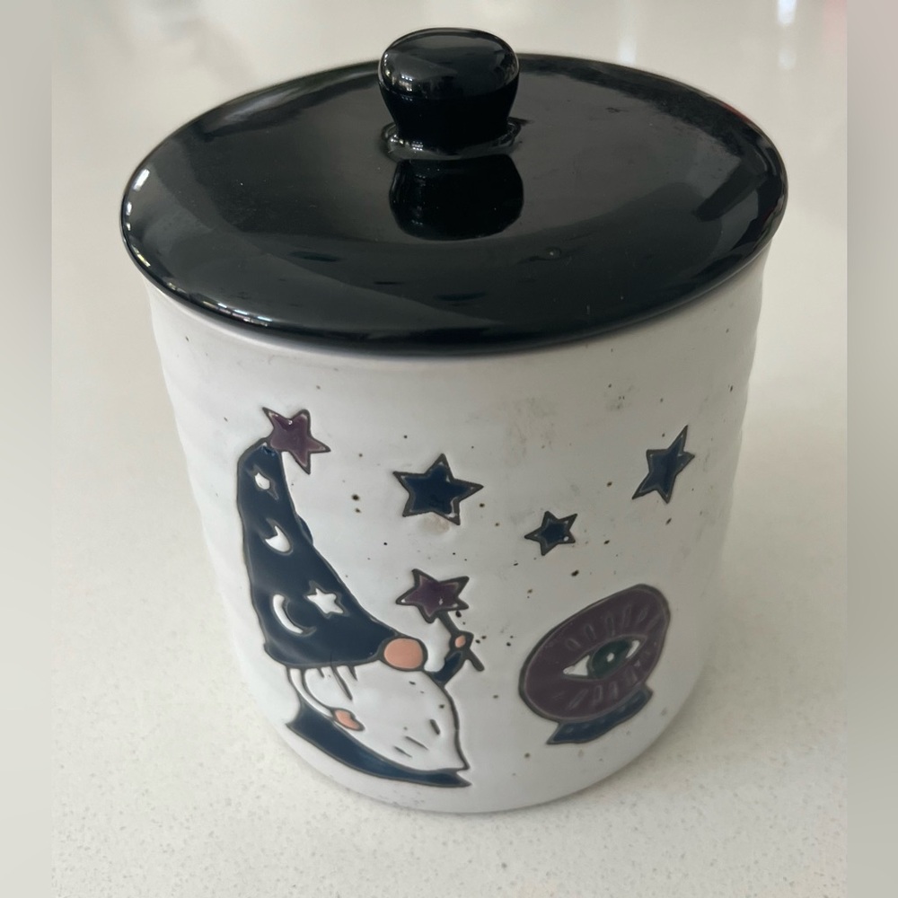 Cobwebs & Cauldrons Wizard Ceramic Canister and Lid 5" X 5"